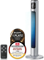 Brandson - Turmventilator mit Fernbedienung 96 cm - Preisträger 2026 - mobiler Lüfter leise - Standventilator Oszilation - 3 Geschwindigkeiten 3 Modi