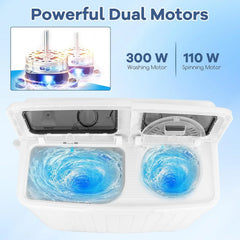 Portable mini compact two-cylinder washing machine (17.6 pounds) - Spanish model, rotary type, blue + white