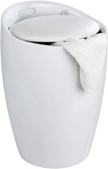 Bathroom stool with laundry basket, storage stool with soft padded seat, white stool for laundry sorting and storage, size 14.2 x 19.9 x 14.2 inches, white, 1-piece set