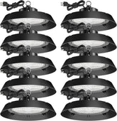 200-watt, 10 sets of UFO lamps, LED ceiling lights, 28,000 lumens, 5000K LED ceiling lights, 5-foot cable, can replace 650-watt metal halide/hot mercury lamps, suitable for gyms, factories, barns and warehouses.