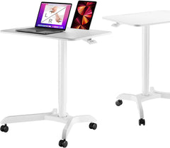 Portable laptop desk cart (3 feet 8 inches) - Mobile rolling desk - Computer projector cart - Adjustable height foldable mobile folding table - White mobile frame with brake wheels
