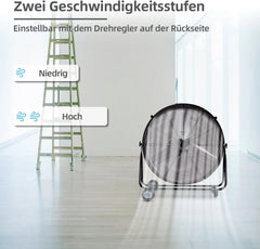 Be Cool Industrie-Windmaschine 75cm BCIWM75CM – Fahrbarer Trommelventilator, Ø 75 cm (30"), 300 Watt, Vollkupfermotor, 2 Geschwindigkeiten, Aluminium-