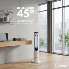 LEHMANN Turmventilator mit Fernbedienung & LED-Display, leiser Ventilator mit Schlafmodus, 15 h Timer, 3 Lichtfarben, 3 Modi, 3 Geschwindigkeiten,