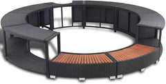 Hommdiy Umrandung mit Stauraum für Whirlpool Spa Schwimmbecken Poolumrandung Poly Rattan Schwarz Hartholz Rund Pulverbeschichteter Stahl Schwarz