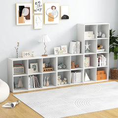 Suitable for two people, floor-standing bookshelf, with an open back panel, anti-toppling device. It is a modern storage display stand suitable for use in family offices, living rooms, bedrooms, and study rooms. White.