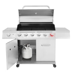 Stainless Steel 6-Burner Gas Grill �� 74,000 BTU with Sear & Side Burner, Cabinet Style