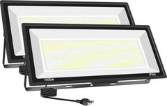 500W LED Flood Light Outdoor 2 Pack, 2000W Equivalent FloodLight with Plug, Super Bright 55000LM 5000K Daylight White IP66 Waterproof Commercial Lighting for Sports Fields,Courts,Arena,Stadium