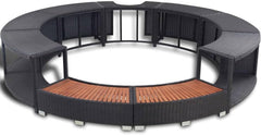 Hommdiy Umrandung mit Stauraum für Whirlpool Spa Schwimmbecken Poolumrandung Poly Rattan Schwarz Hartholz Rund Pulverbeschichteter Stahl Schwarz