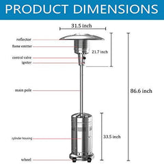2-Pack 48,000 BTU Propane Patio Heaters with Wheels, Stainless Steel, Silver