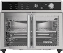 Fryer Toaster Oven Combo, 12 in 1 Countertop Convection Oven Cooks Food Fast, Fits a Whole Pizza or 6 Toast Slices, French Doors with Stainless Steel Finish