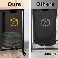 Two Laundry Hamper, Rolling Laundry Sorter with Wheels, 4 × 14.5 Gal (55 L), Pull-Out and Removable Laundry Bags, for Laundry Room, Rustic Brown