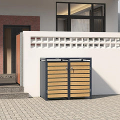 ESTEXO Mülltonnenbox Mülltonnenverkleidung mit Deckel Aufbewahrungsbox Müllbox Anthrazit mit Holzdekor (2 Türen)