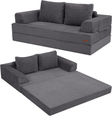 Foldable sofa bed (large size), foldable floor sofa, denim foldable sofa bed as a sleeping mattress, with pillows, boneless sofa, comfortable and relaxing double seat, suitable for living room and bedroom, navy blue color