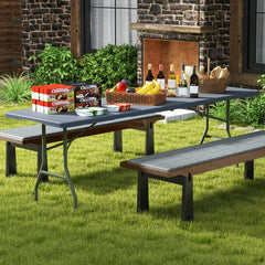 8FT Folding Table 350LBS �� Heavy Duty Plastic Table with HDPE Top & Handle