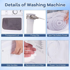 Portable mini compact two-cylinder washing machine (17.6 pounds) - Spanish model, rotary type, blue + white