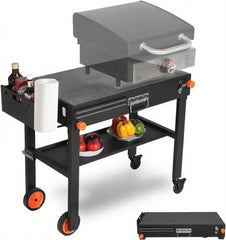 Portable Outdoor Grill Table, Folding Grill Cart Solid and Sturdy, Griddle Stand Large Space, Blackstone Table with Paper Towel Holder, Grill Stand