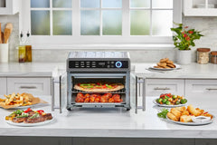 Crisp 'N Bake Air Fryer Toaster Oven Combo, 12 in 1 Countertop Convection Oven Cooks Food Fast, Fits a Whole Pizza or 6 Toast Slices, French Doors with Stainless Steel Finish