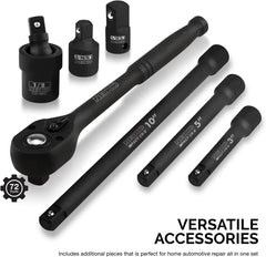 02448A 1/2" Drive Master Impact Socket Set, 65 Piece, Standard SAE (3/8"-1-1/4") & Metric (10-24 mm) Sizes, Deep & Shallow Kit, Includes Adapters & Ratchet Handle