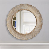 30 Inch Bohemian Beige Round Wood Bathroom Vanity Wall Mirror