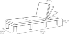 Allibert by Keter Daytona Deluxe Sonnenliege für Garten, Terrasse & Balkon mit verstellbarem Kopfteil, grau, inkl. Auflage, Gartenliege aus Kunststoff, flache Rattanoptik, 195x65x25,5 cm