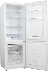 VOK Frigorífico Combi 154L EVR-154DEW, 142 cm Altura x 48,3 cm Ancho, Clase E, Bajo Nivel Sonoro 39 dB, Puerta Reversible, Estanterías Cristal