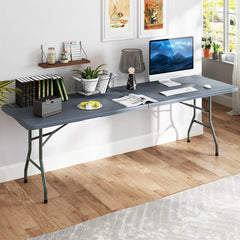 8FT Folding Table 350LBS �� Heavy Duty Plastic Table with HDPE Top & Handle