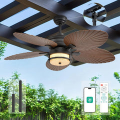 52-inch outdoor ceiling fan - tropical palm leaf fan - plug-in wall-mounted model