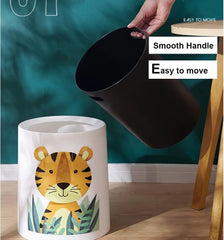 Trash Can No Lid Cute Kitchen Living Room Children's Room Bedroom Office Garbage Can Large Waste Paper Basket Toilet (Color : Tiger)