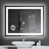 LED wall-mounted makeup mirror with lights - suitable for wall-mounted large makeup tables. Features intelligent touch buttons, anti-fog, water resistance, adjustable dimming, color adjustment, and magnifying glass function.