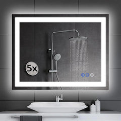 LED wall-mounted makeup mirror with lights - suitable for wall-mounted large makeup tables. Features intelligent touch buttons, anti-fog, water resistance, adjustable dimming, color adjustment, and magnifying glass function.