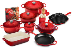 20-piece Signature Cast Iron Cookware Set,10.25 Skillet,1.75-quart Saucepan with Lid