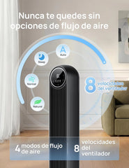 Dreo 20dB Ventilador de Pie Silencioso, Ventiladores de Torre con Velocidad de 7,6 m/s, 4 Velocidades, Rotación de 90°, Temporizador de 8 Horas,