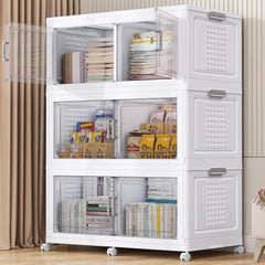 200Gal Extra Large Plastic Storage Bins with Lid & Wheels, Stackable Collapsible Bins with Dividers, Cube Closet Organizers and Storage Cabinet Shelves Box Roomy for Home Kitchen,4Pack White