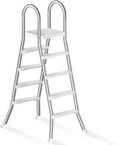 4 Stufige Poolleiter Edelstahl, Pooltreppe für Aufstellpool, Poolleiter 132 cm Poolhöhe, Pool Treppe, Poolstufen für Aufstellpools, Schwimmbadleiter