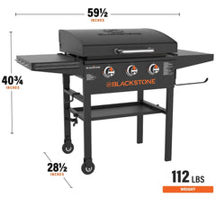 28-Inch XL 3-Burner Griddle with Hood, Black