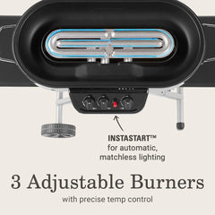 RoadTrip Portable Stand-Up Propane Grill with 3 Adjustable Burners & Instastart Ignition, 20,000 BTUs of Power for Outdoor Cooking