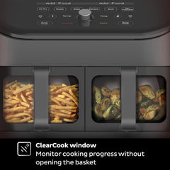 Air fryer, with a transparent casing, personalized programming, integrating 8 functions, capable of achieving various cooking methods such as frying, baking, drying, baking, heating and reheating.