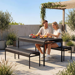 di volio Gartenbank BAISO - Metallbank für Terrasse & Garten, 130 cm, wetterfest (Schwarz)