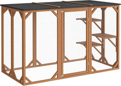 Wiltec Freilaufgehege Katzen 168 x 82 x 166,5 cm mit 6 Liegeflächen, wetterfestes Katzengehege Garten, Katzenhaus mit Drahtgitter und Bitumen Dach