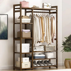 Floor-Standing Solid Wood Rotating Coat Rack,Portable Bamboo Clothes Rack - Versatile Closet Organizer with Storage Shelves and Compartments for Bedroom, Entryway, or Living Room - Stylish a