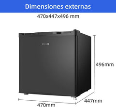 CHIQ Frigorífico Minibar capacidad 46L, Compresor incorporada, Botellero y Compartimiento Congelador, Control de Temperatura regulable, Bajo Nivel de