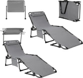2-Seater Sun Chair with Facial Opening, Outdoor Foldable Portable Lounge Chair, Adjustable Five-Legged Folding Chair, With Sunshade, Suitable for Outdoor Beach, Gray Version