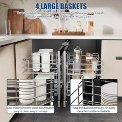 36" Blind Corner Pull Out Organizer,2 Tier 4 Shelf Kitchen Cabinet Organizer, Chrome Carbon Steel Storage Basket, Left Open & Right Open Compatible,for Blind Corner Kitchen or Bathroom Cabinet