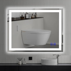 LED wall-mounted makeup mirror with lights - suitable for wall-mounted large makeup tables. Features intelligent touch buttons, anti-fog, water resistance, adjustable dimming, color adjustment, and magnifying glass function.