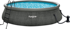 12 Foot by 36 Inch Quickset Round Inflatable Ring Top Outdoor Above Ground Swimming Pool Set with Pump and Cartridge Filter, Dark Herringbone
