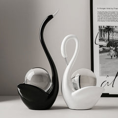 Modern Ceramic Swan Figurine with Glass Sphere Decorative Sculpture for Home Tabletop Decor