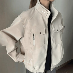 Men's Stand Collar Faux Leather Flight Jacket