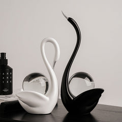 Modern Ceramic Swan Figurine with Glass Sphere Decorative Sculpture for Home Tabletop Decor