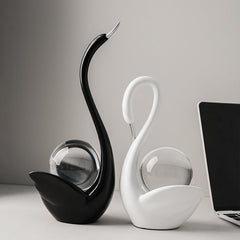 Modern Ceramic Swan Figurine with Glass Sphere Decorative Sculpture for Home Tabletop Decor