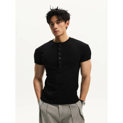 Men's Short Sleeve Henley T-Shirt with Button Placket
